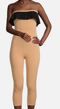 Victor Glemaud Women's Beige Strapless Cropped Ruffle Jumpsuit Size L